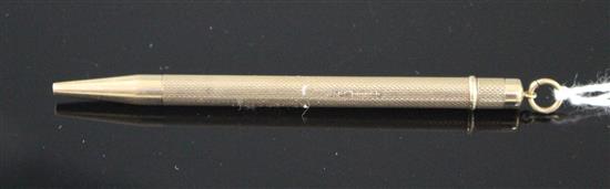 A modern engine turned 9ct gold propelling pencil, S.J.Rose & Son, Birmingham, 1960, 87mm, gross weight 10.4 grams.